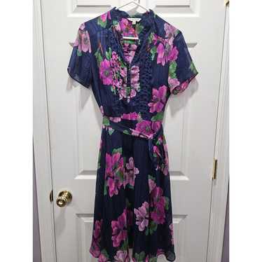 Nanette Lepore Navy Pink Floral A-line Dress Size 