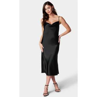 BEBE Satin Cowl Neck Slip Midi Dress Black SIZE L… - image 1