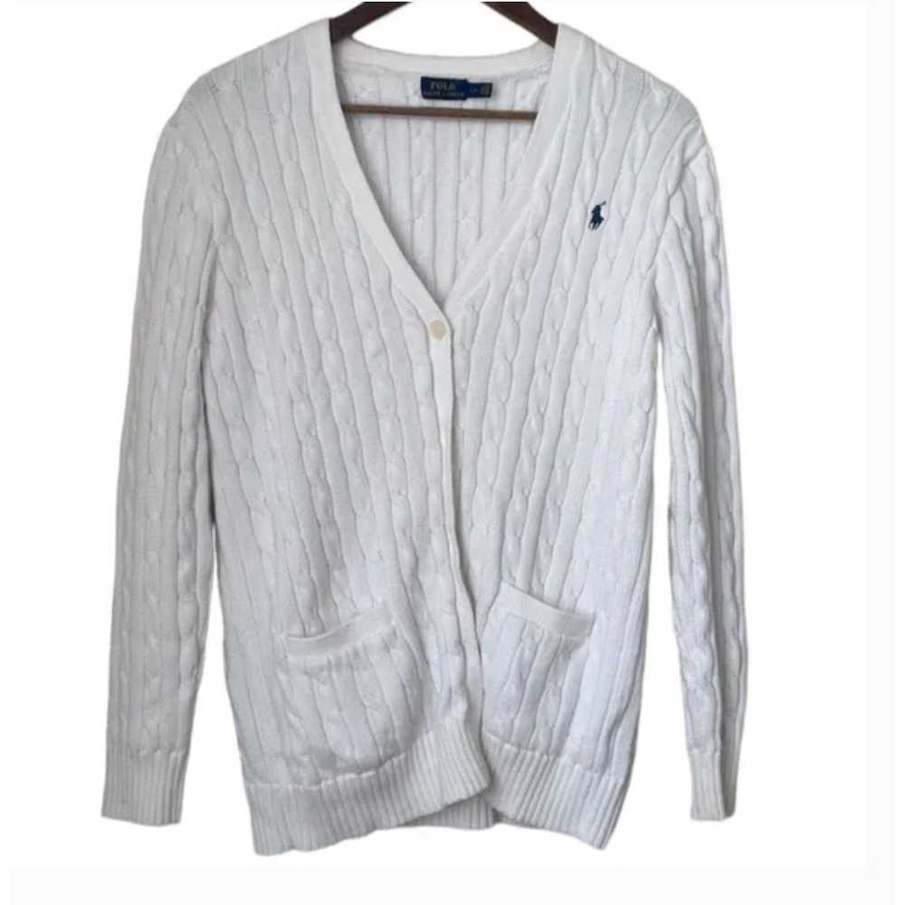 Polo Ralph Lauren White Preppy Cardigan Sz L - image 1