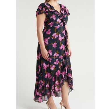 Chelsea28 Foliage Print Ruffle Faux Wrap Dress Siz