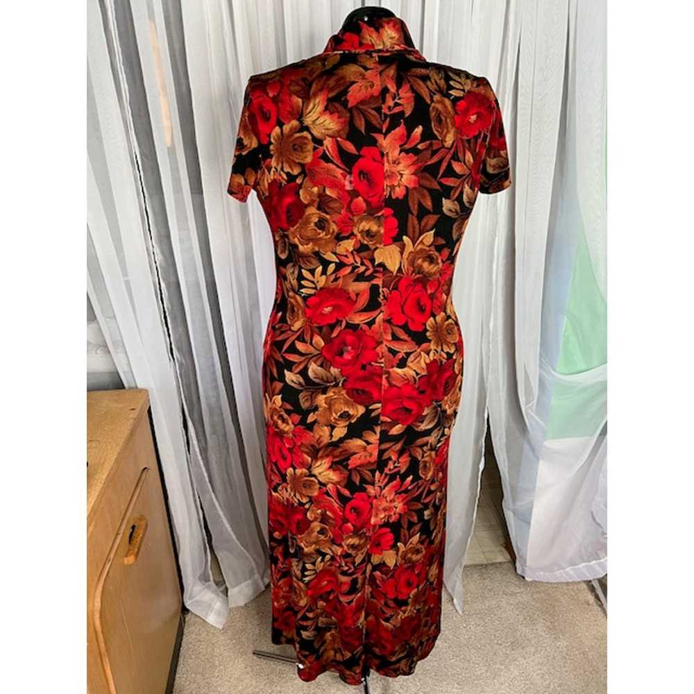 maxi dress 1990s knit floral leaves red orange - image 4