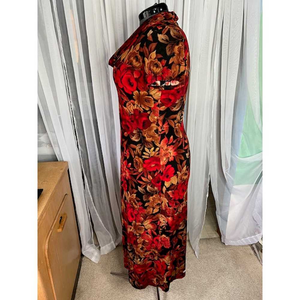 maxi dress 1990s knit floral leaves red orange - image 5