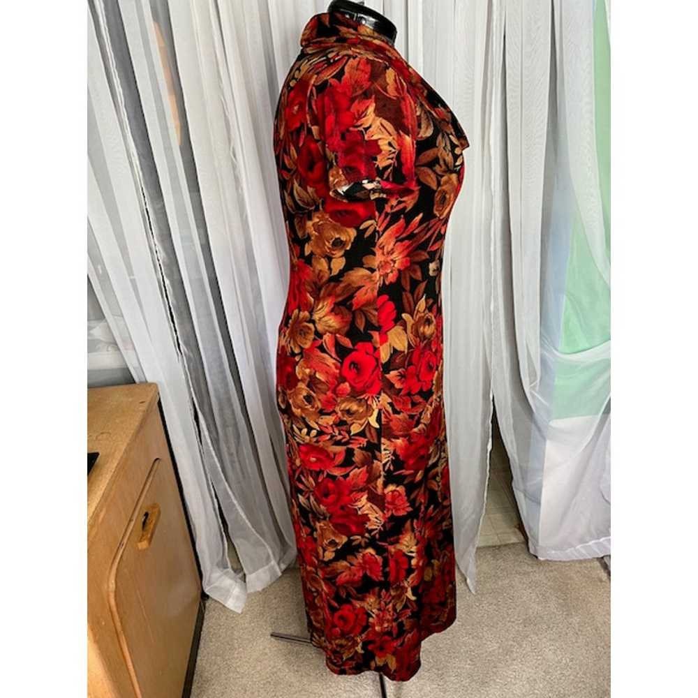 maxi dress 1990s knit floral leaves red orange - image 6