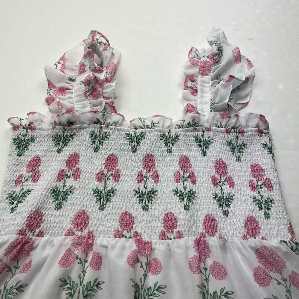 J. Marie White Pink Floral Smocked Ruffle Tiered … - image 9