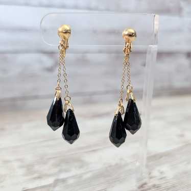 Vintage Clip On Earrings Stunning Black Double Da… - image 1