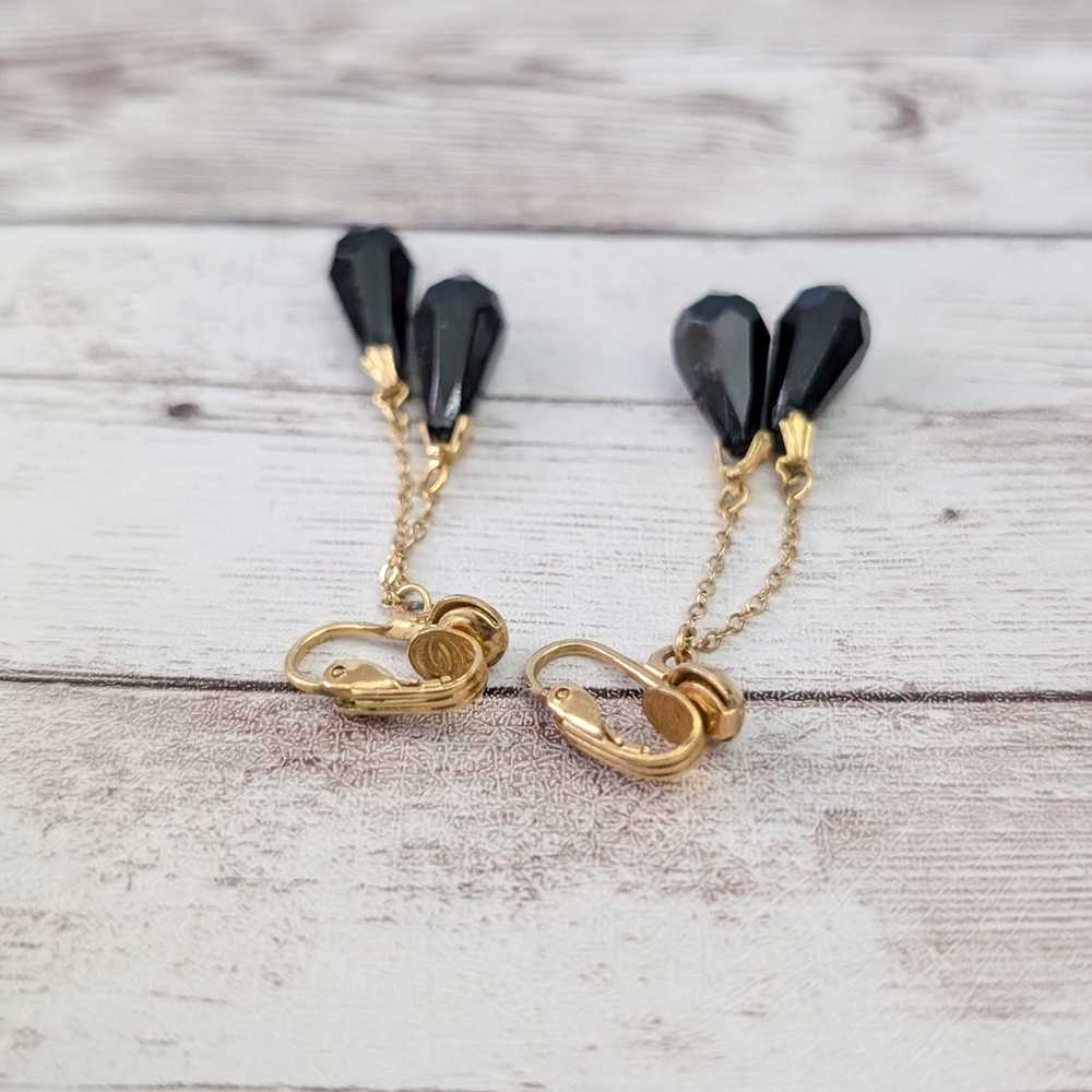 Vintage Clip On Earrings Stunning Black Double Da… - image 3