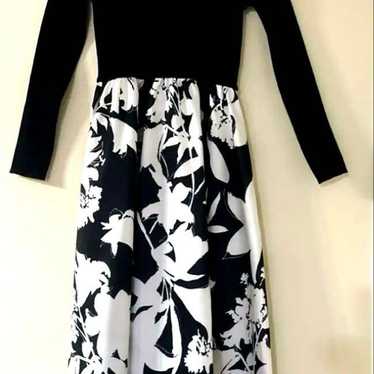 Black and white floral long dress with long sleeve