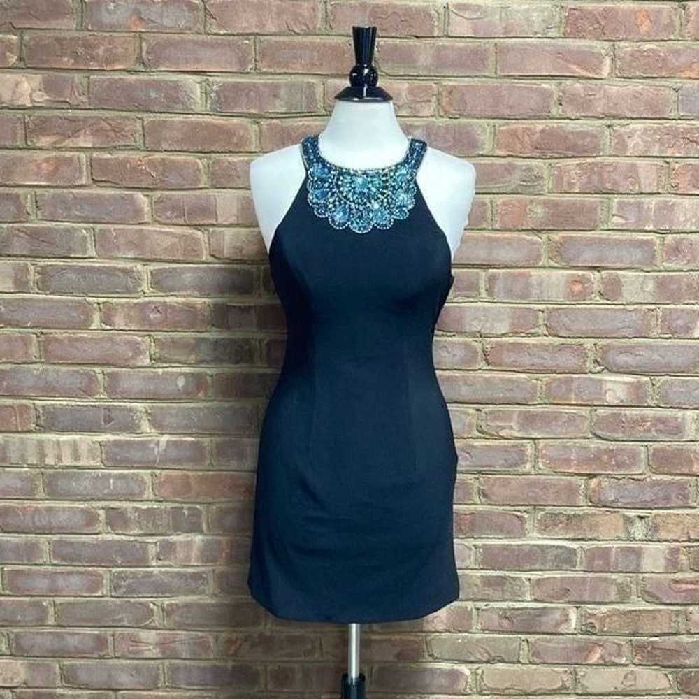 Aspeed Black Beaded Halter Mini Dress Size Medium - image 2