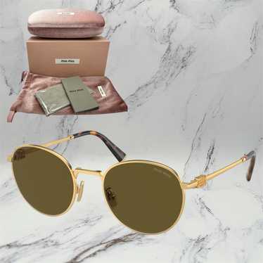 Miu Miu MIU MIU Sunglasses Gold Frame Round Skinn… - image 1