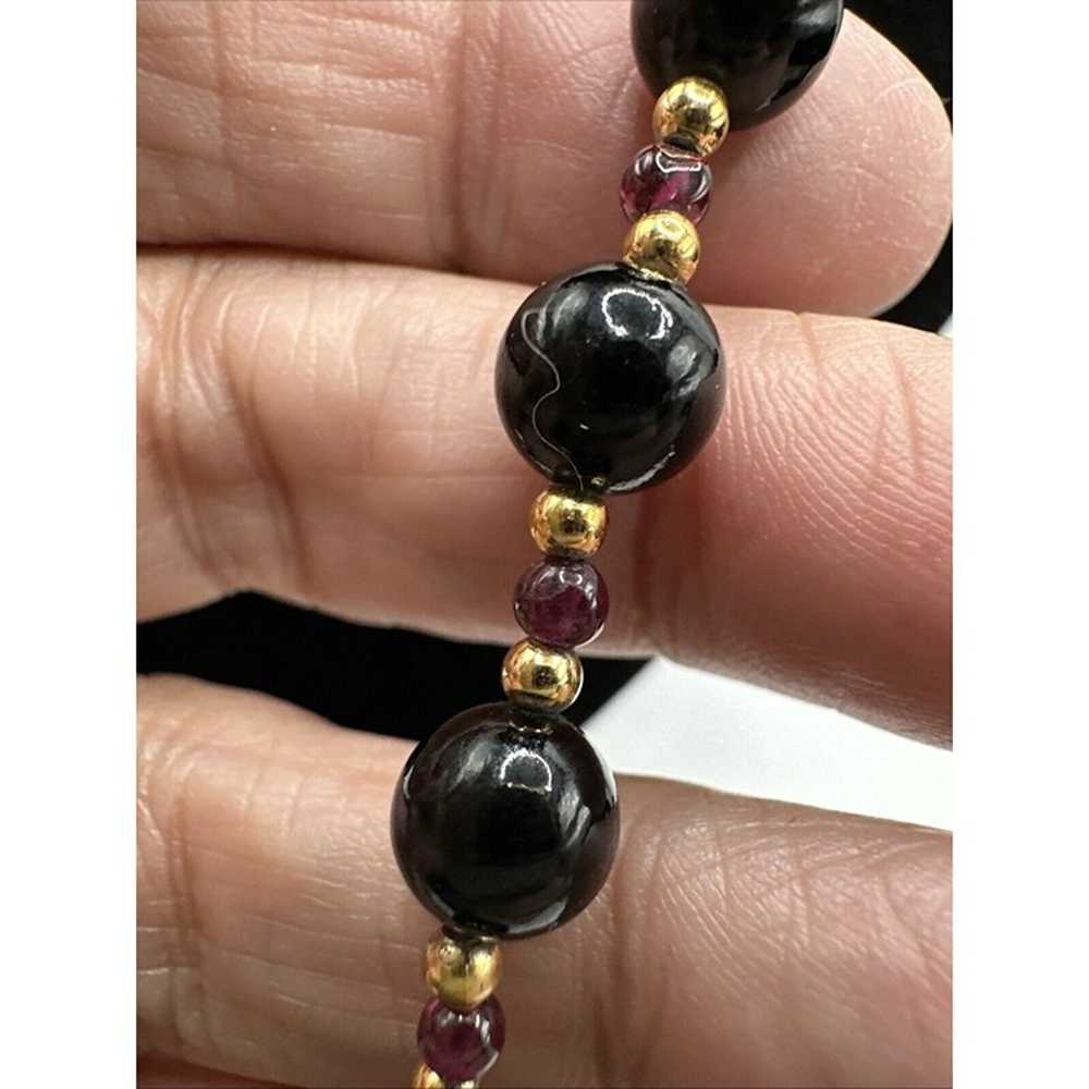 Vintage Black Glass Beads With Amethyst And Gold … - image 4