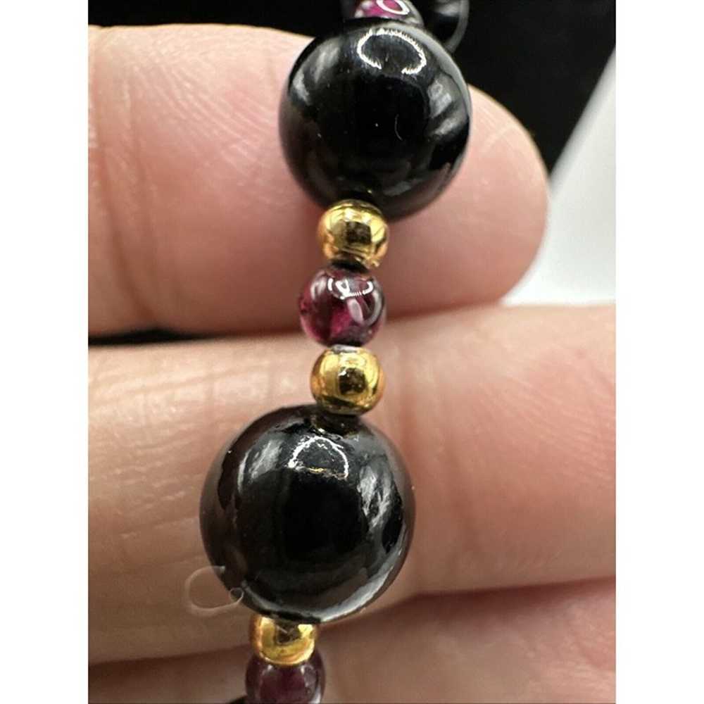 Vintage Black Glass Beads With Amethyst And Gold … - image 5