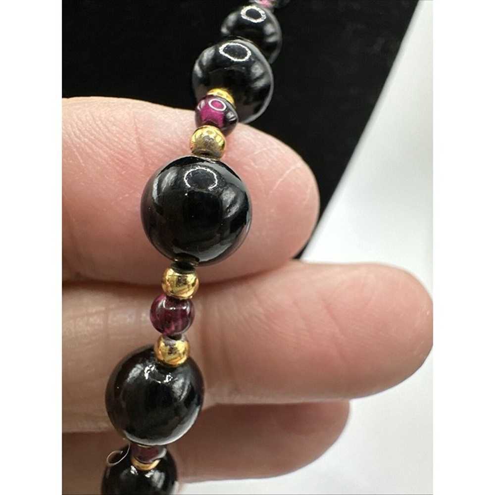 Vintage Black Glass Beads With Amethyst And Gold … - image 6