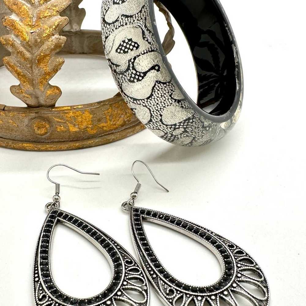 Black & Silver Bangle & Rhinestone  Earrings - image 10