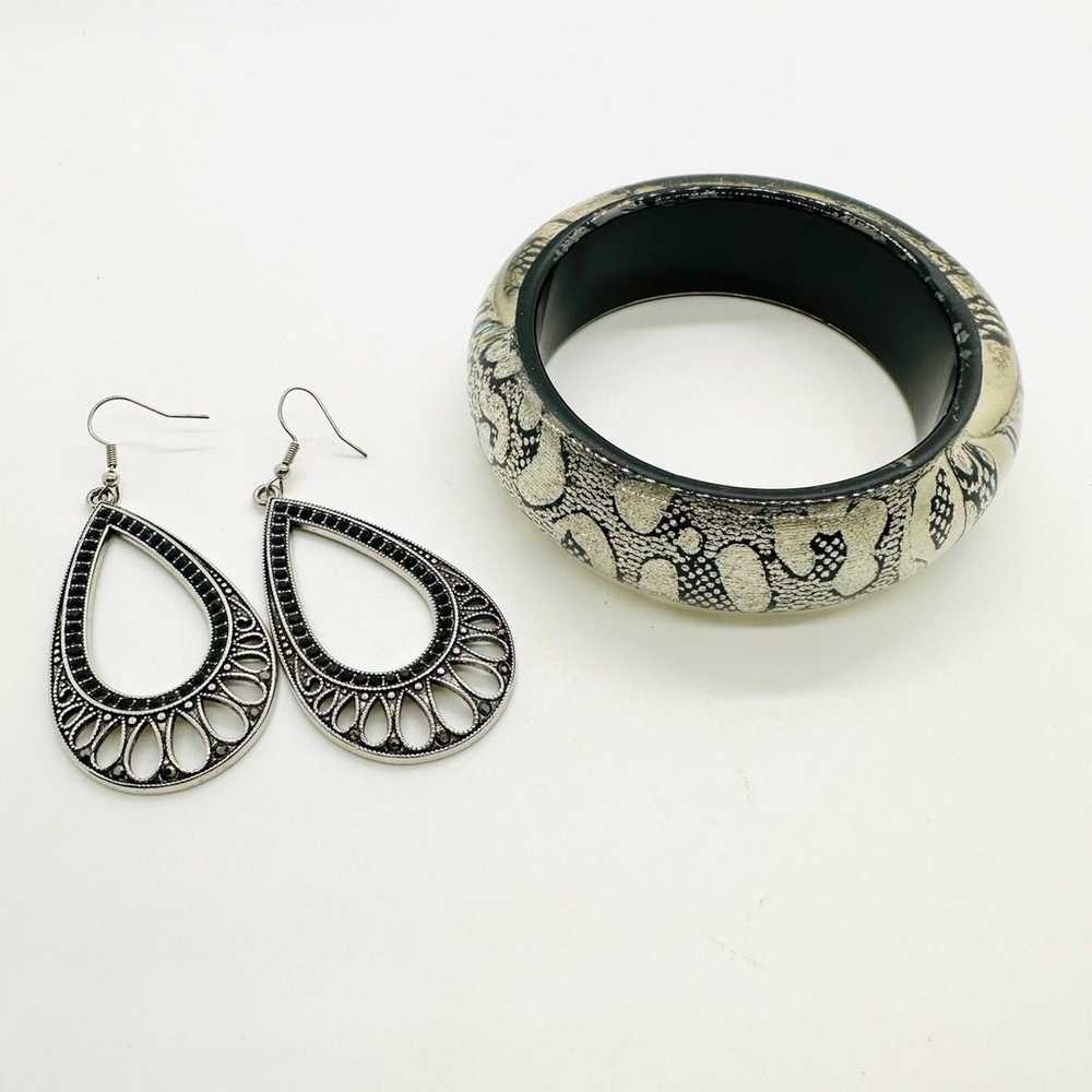 Black & Silver Bangle & Rhinestone  Earrings - image 2