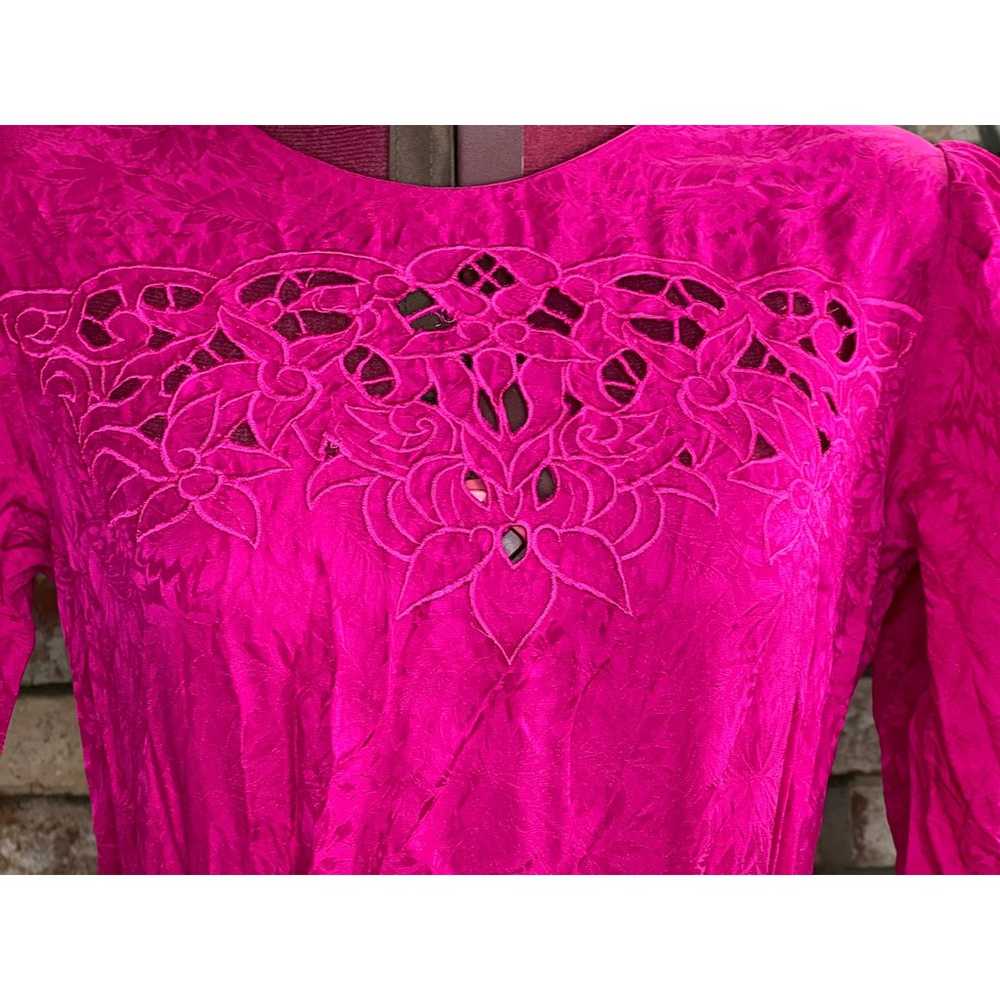 dress 100% silk fuchsia floral cutwork lace drop … - image 4