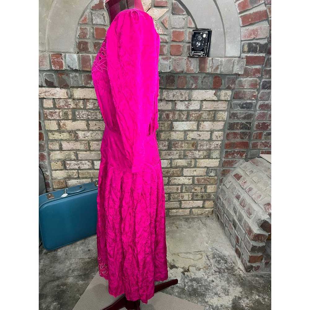 dress 100% silk fuchsia floral cutwork lace drop … - image 6