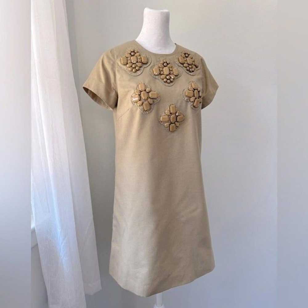 Vintage ‘07 Karta Tan Beaded Shift Dress - image 1