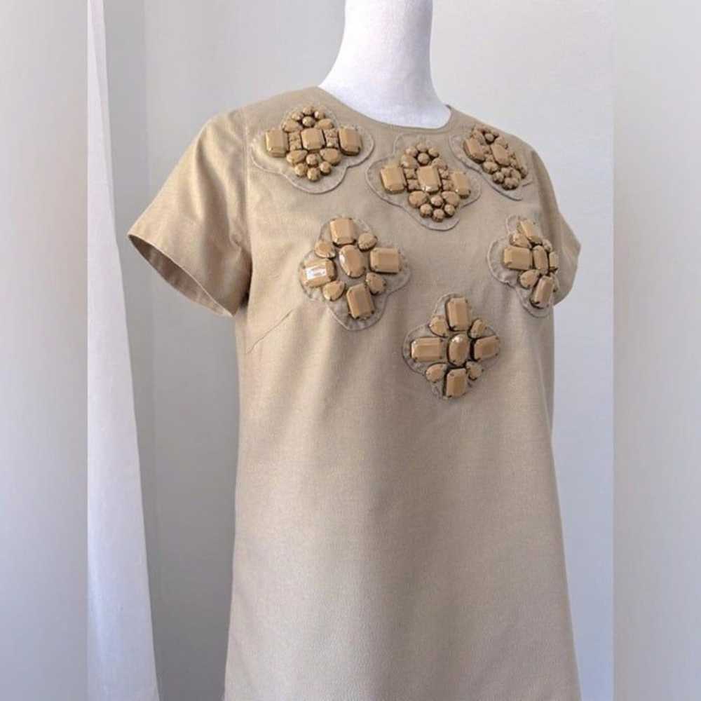 Vintage ‘07 Karta Tan Beaded Shift Dress - image 2