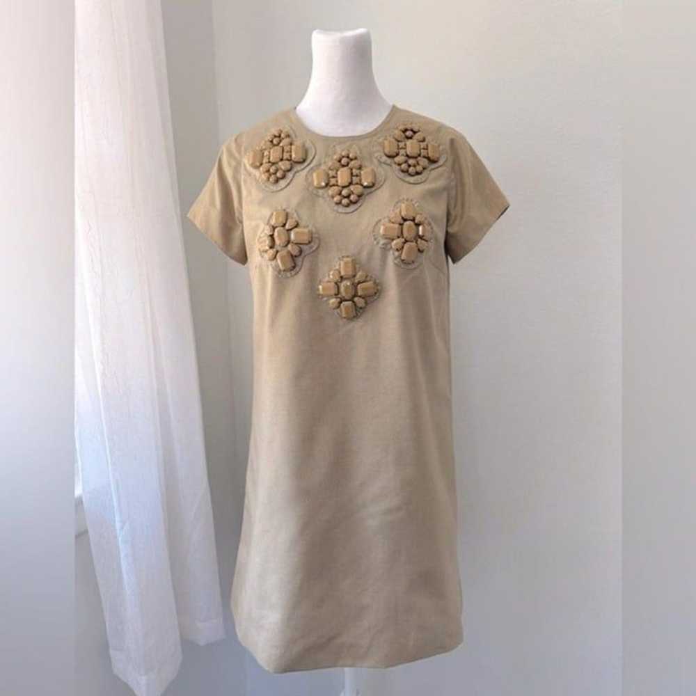 Vintage ‘07 Karta Tan Beaded Shift Dress - image 3