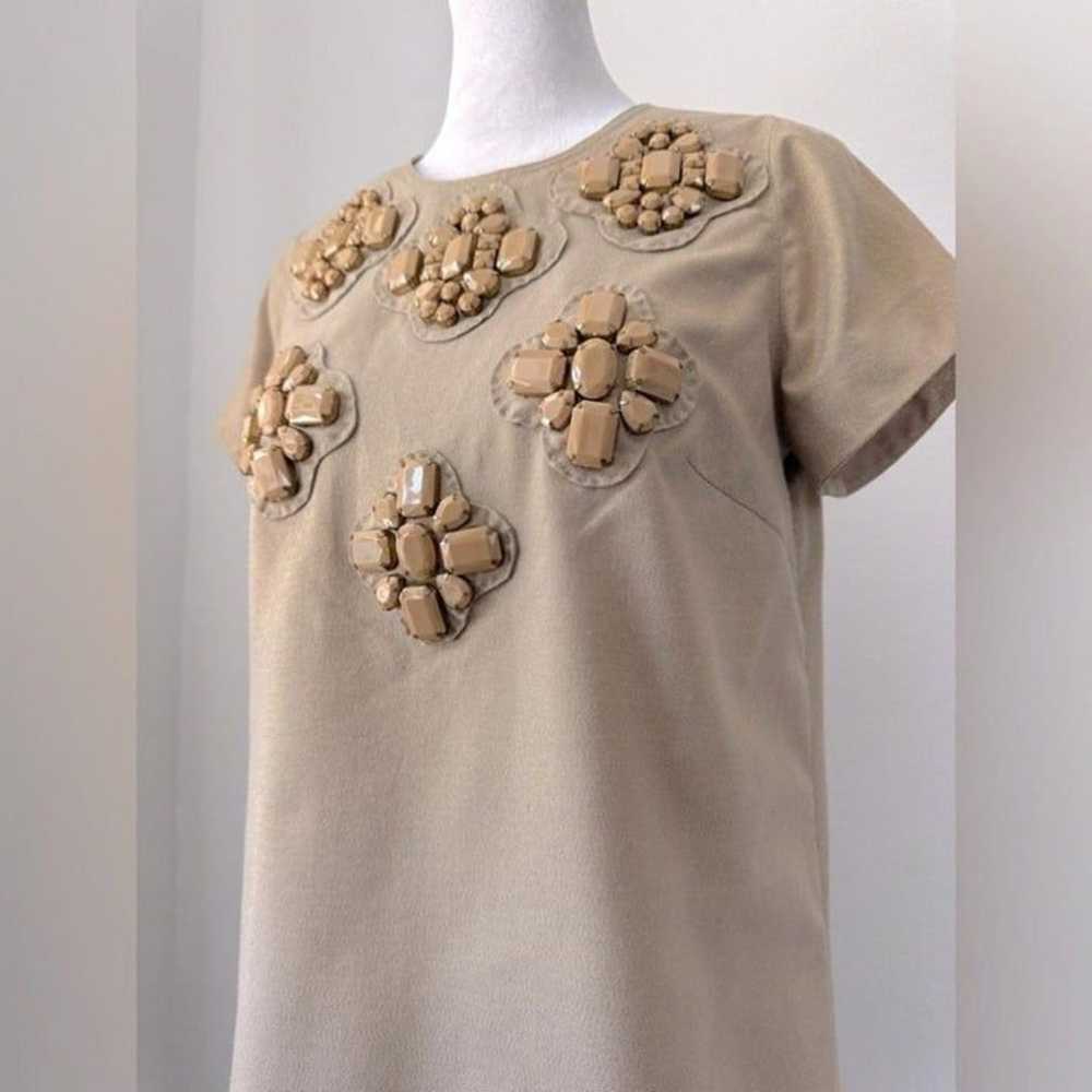 Vintage ‘07 Karta Tan Beaded Shift Dress - image 4