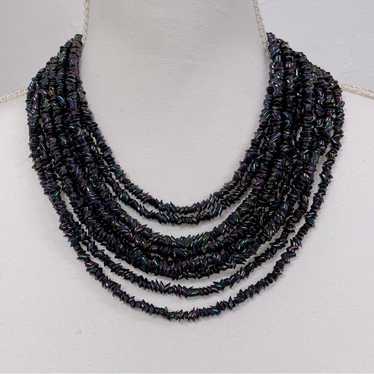 Vintage Black Carnival Glass Multi Strand Beaded … - image 1