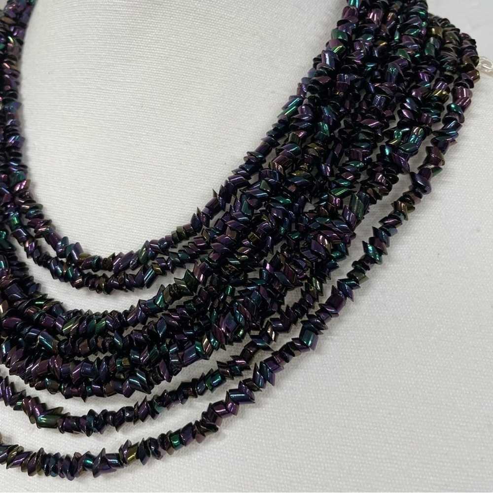 Vintage Black Carnival Glass Multi Strand Beaded … - image 2