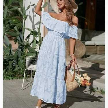 NEW Burnout Blue Off Shoulder Maxi Dress