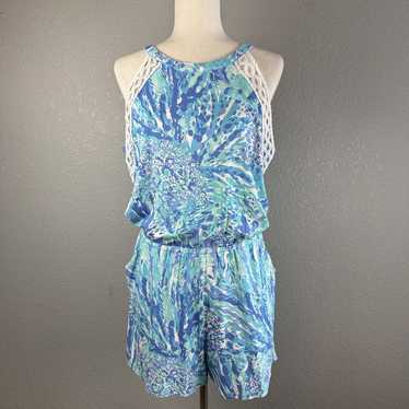 Lilly Pulitzer Womens Lala Romper Size L Blue Hea… - image 1