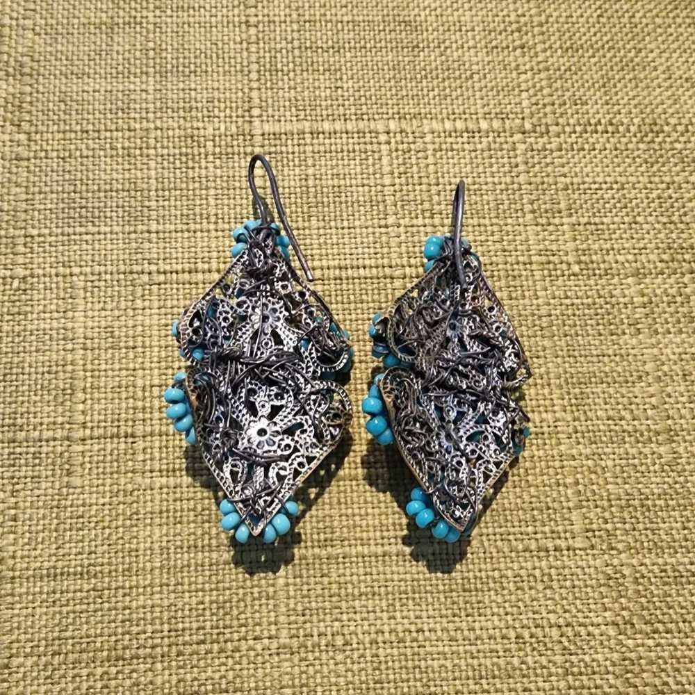 Turquoise drop earrings, authentic, vintage - image 4