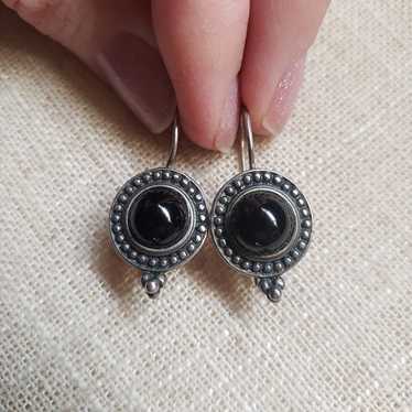 Vintage Sterling Silver and Onyx Dangle Earrings - image 1