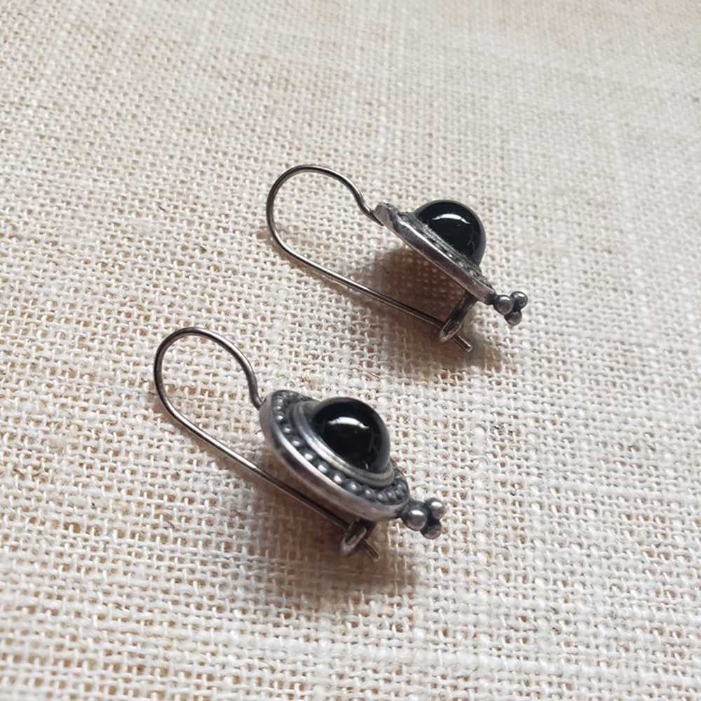 Vintage Sterling Silver and Onyx Dangle Earrings - image 2