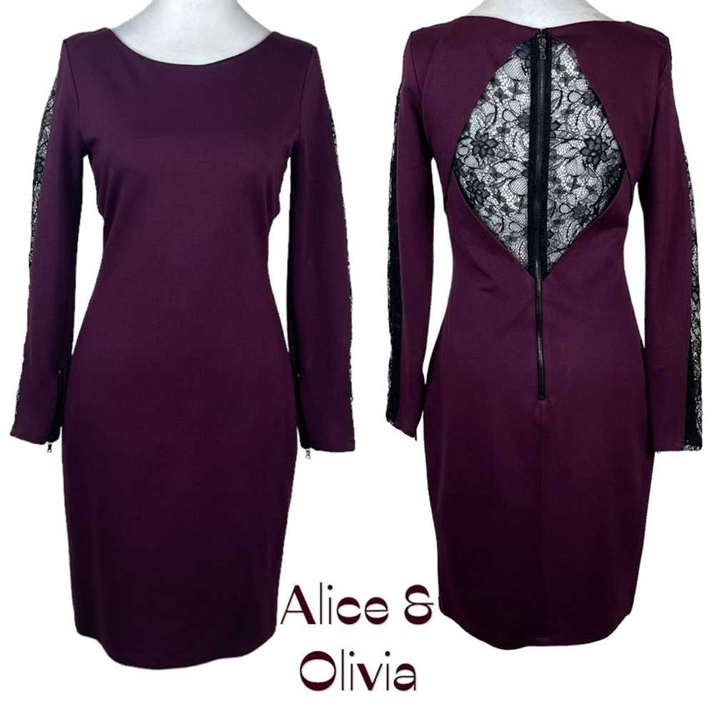 Alice & Olivia Burgundy Black Floral Lace BodyCon… - image 1