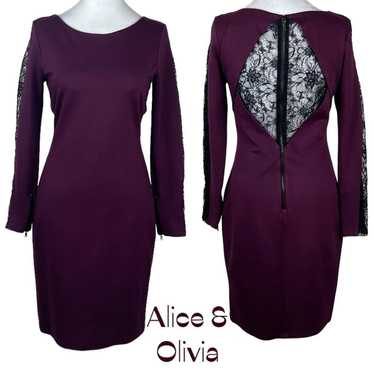 Alice & Olivia Burgundy Black Floral Lace BodyCon… - image 1