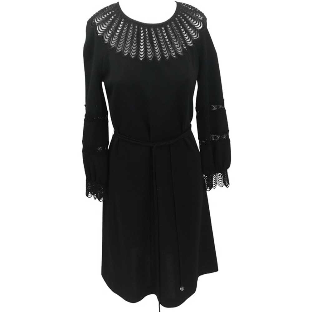 Vintage 70s Black Crochet Lace Puff Sleeve Midi D… - image 1