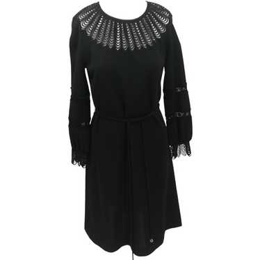 Vintage 70s Black Crochet Lace Puff Sleeve Midi D… - image 1