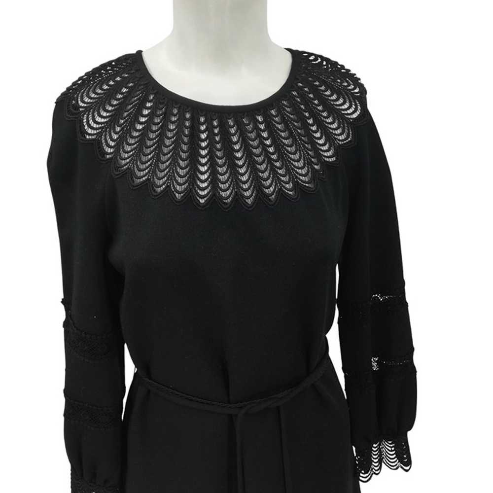 Vintage 70s Black Crochet Lace Puff Sleeve Midi D… - image 4