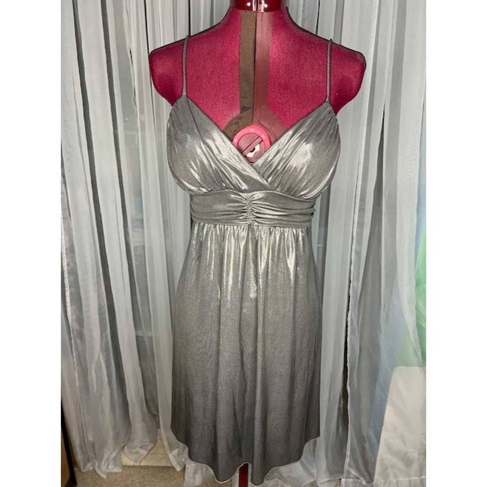 Y2k slip dress formal party silver lamae - image 1