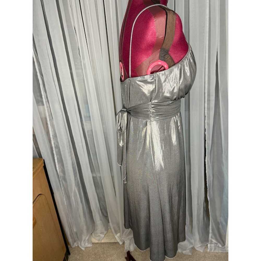 Y2k slip dress formal party silver lamae - image 6