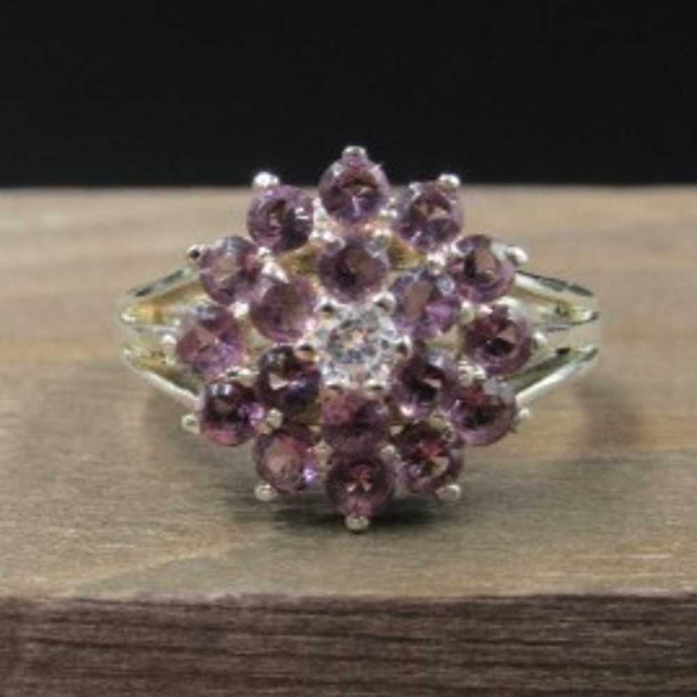 Size 5 Sterling Silver Purple CZ Cluster Star Des… - image 1