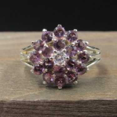 Size 5 Sterling Silver Purple CZ Cluster Star Des… - image 1