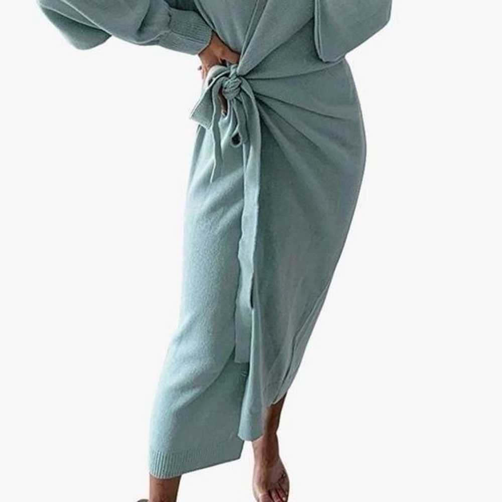 Knit Sweater Wrap Maxi Dress With Belt - image 3