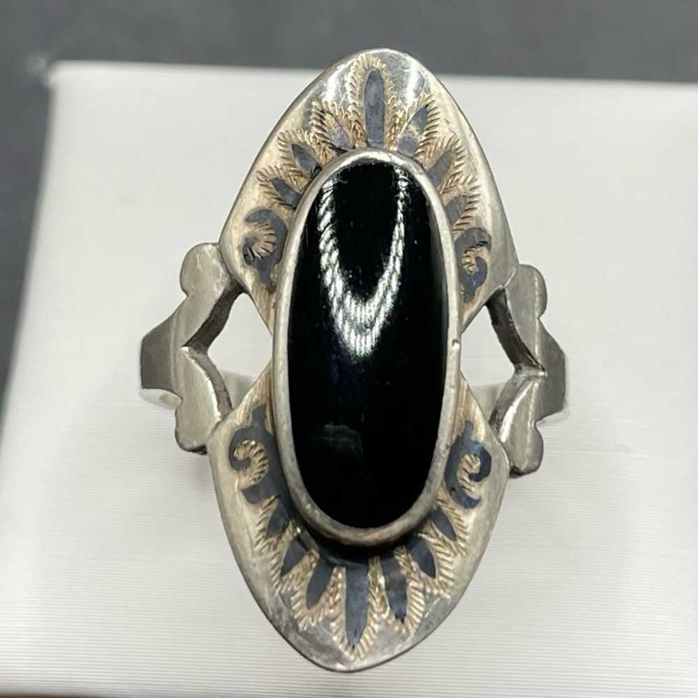 Size 7 Black enamel 925 sterling silver ring - image 1