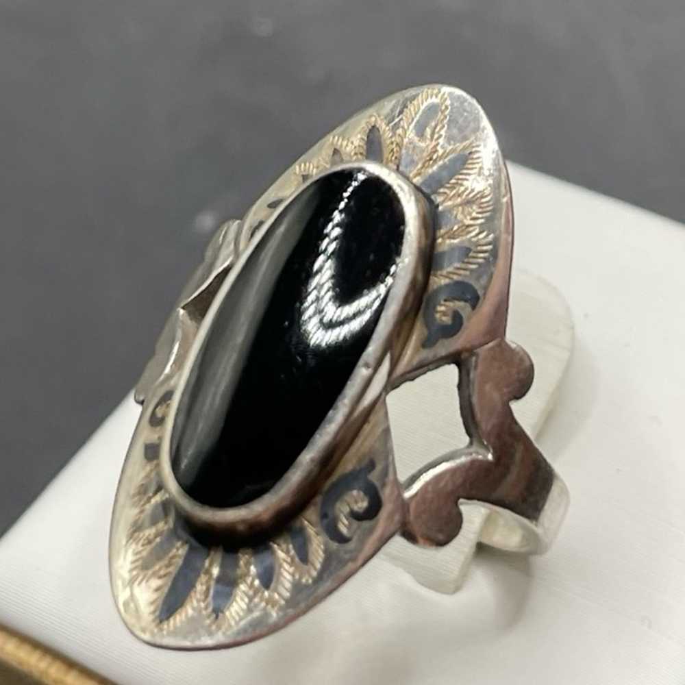 Size 7 Black enamel 925 sterling silver ring - image 2