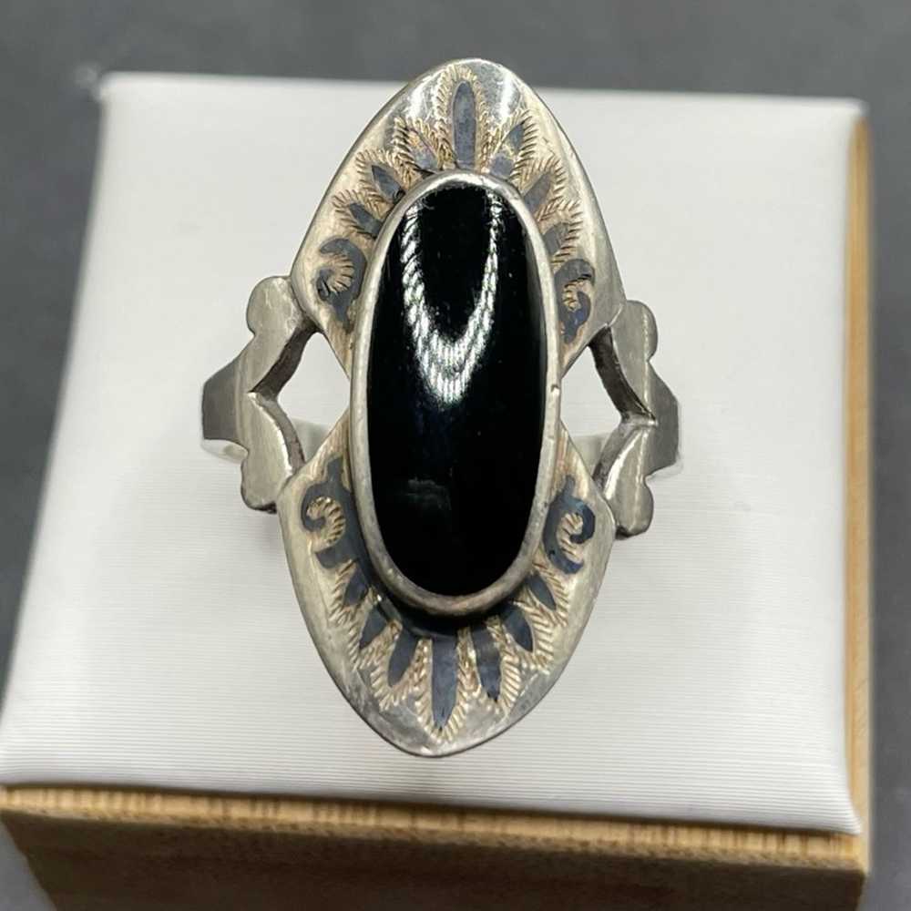 Size 7 Black enamel 925 sterling silver ring - image 8