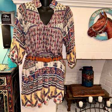 VINTAGE BOHO INDIA HIPPIE BLOCK PRINT DRESS URBAN 