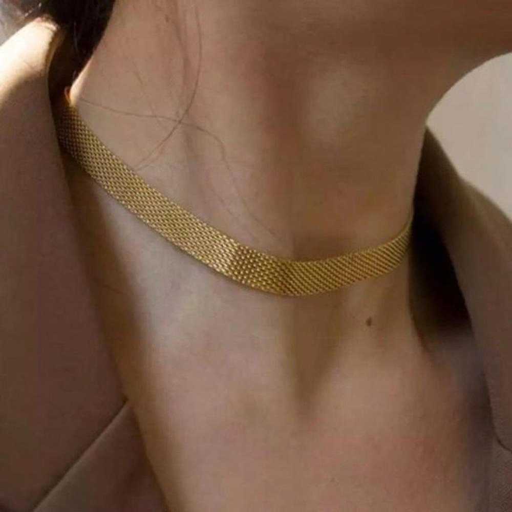 NEW 18K GOLD WIDE CHAIN CHOKER NECKLACE - image 1