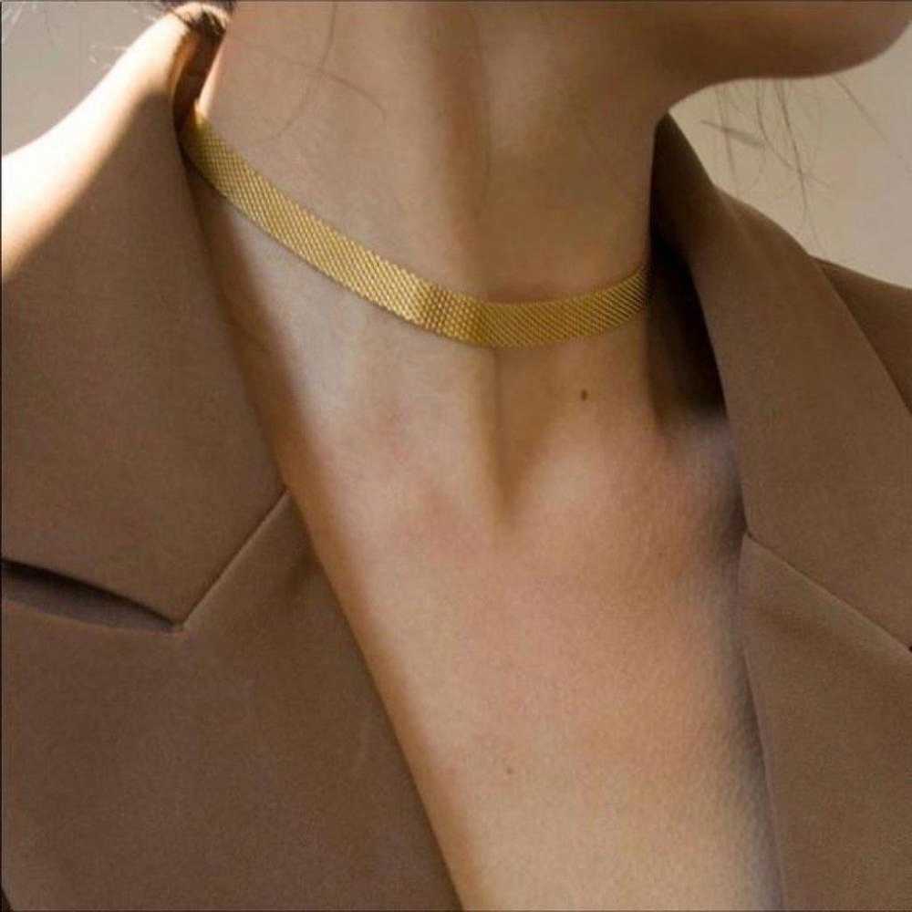 NEW 18K GOLD WIDE CHAIN CHOKER NECKLACE - image 2