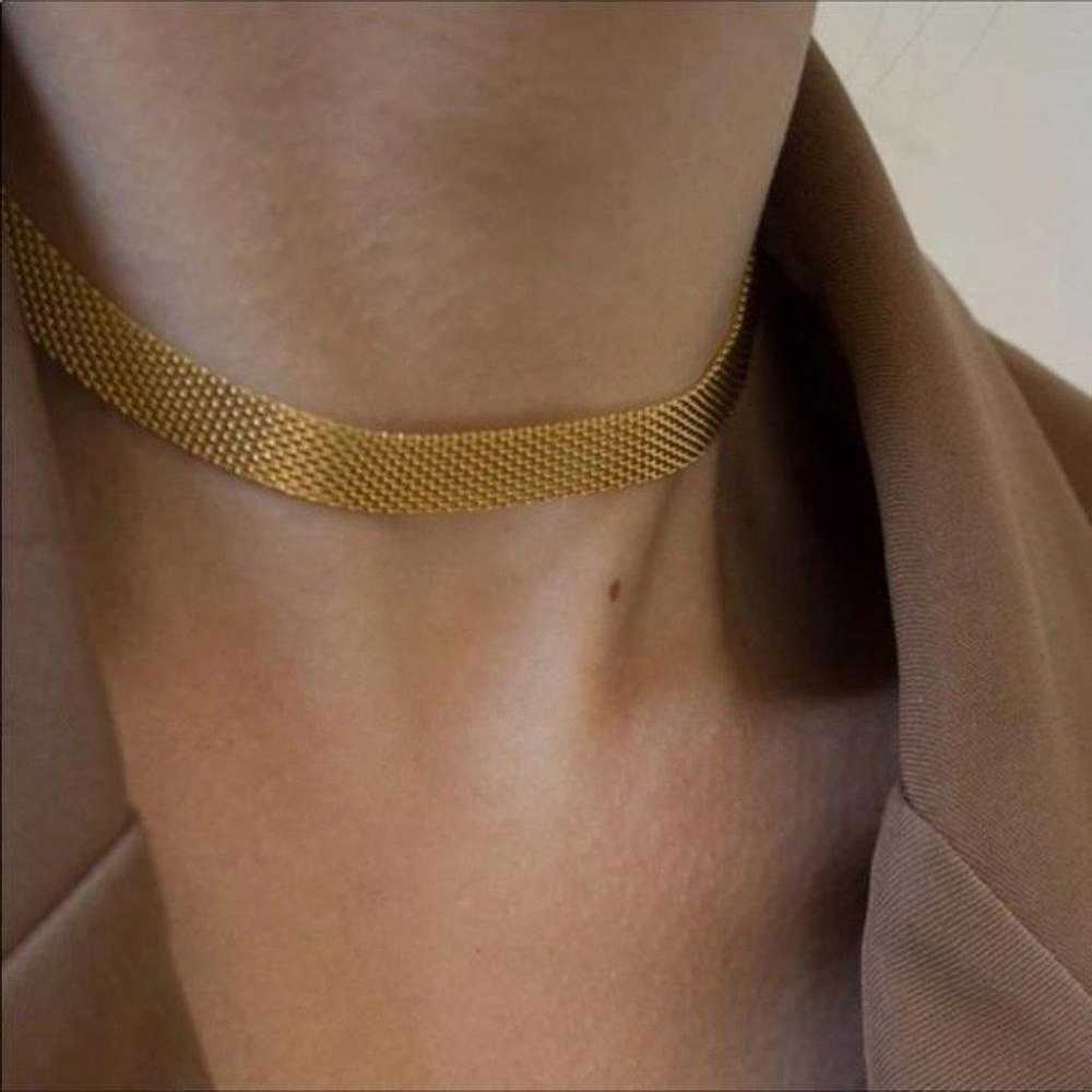 NEW 18K GOLD WIDE CHAIN CHOKER NECKLACE - image 3