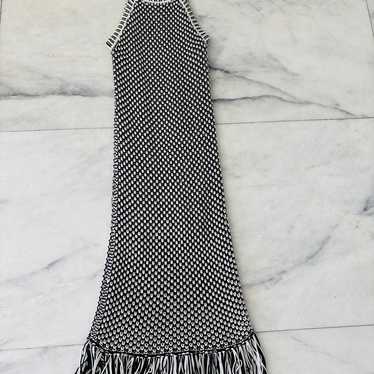 Intermix Knit Maxi Dress Black & White Fringe Sle… - image 1