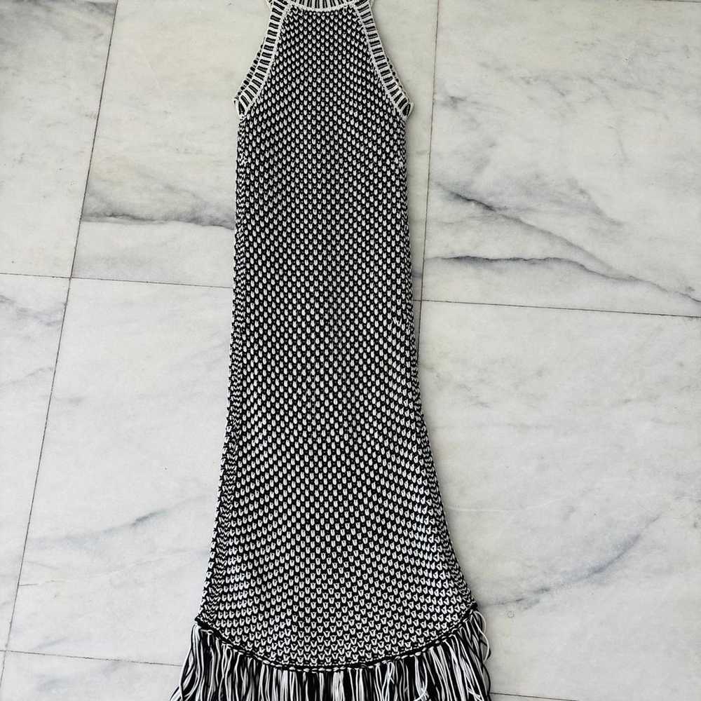 Intermix Knit Maxi Dress Black & White Fringe Sle… - image 2